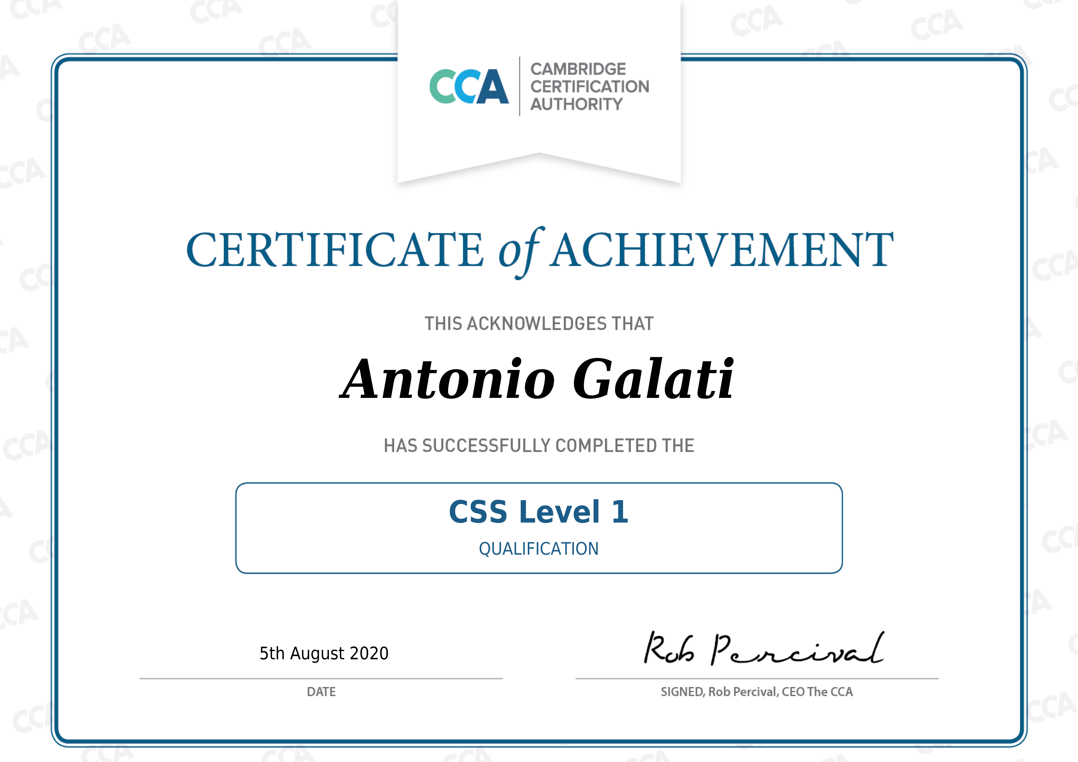 Certificato di primo livello CSS
