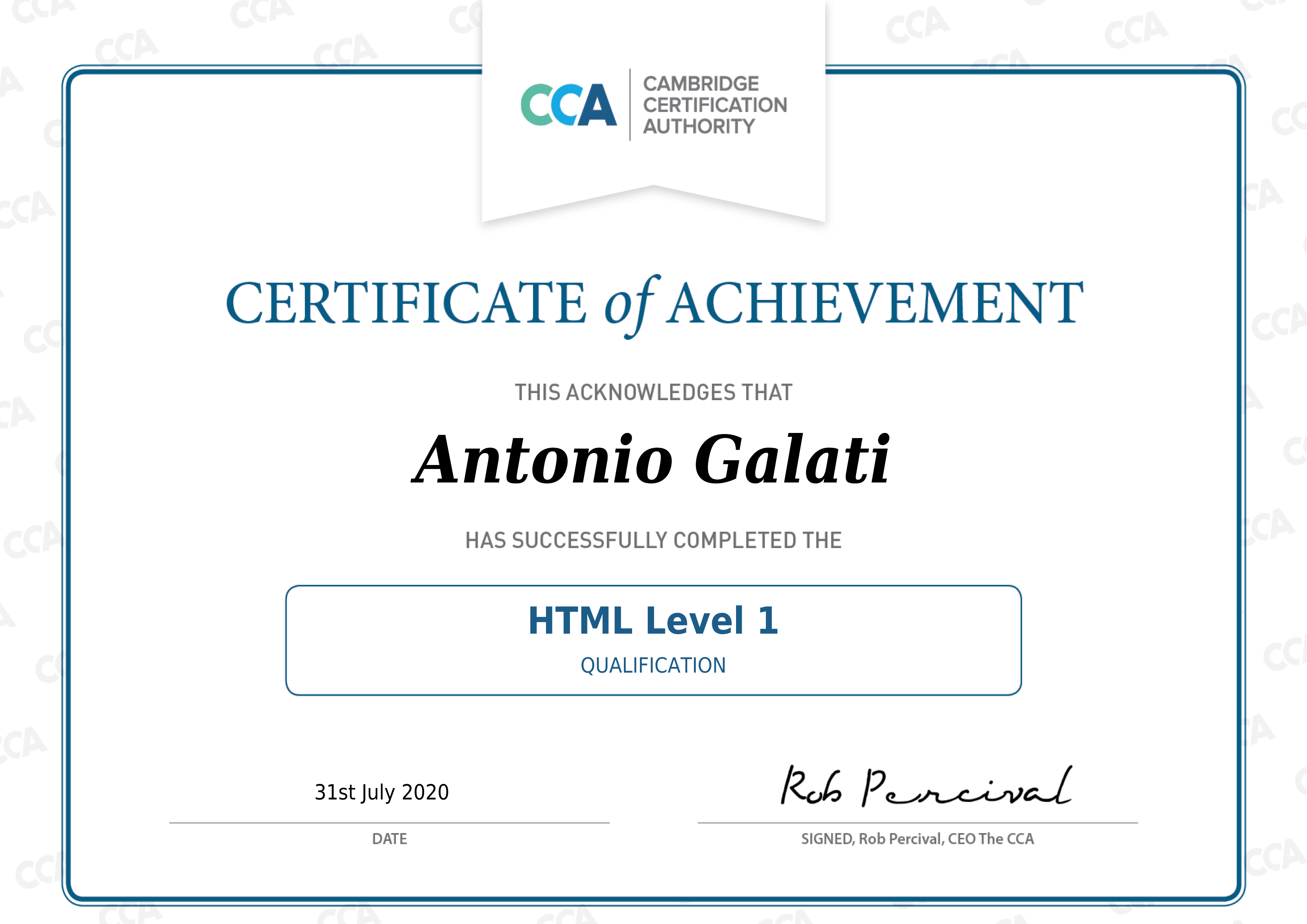 Certificato di primo livello HTML