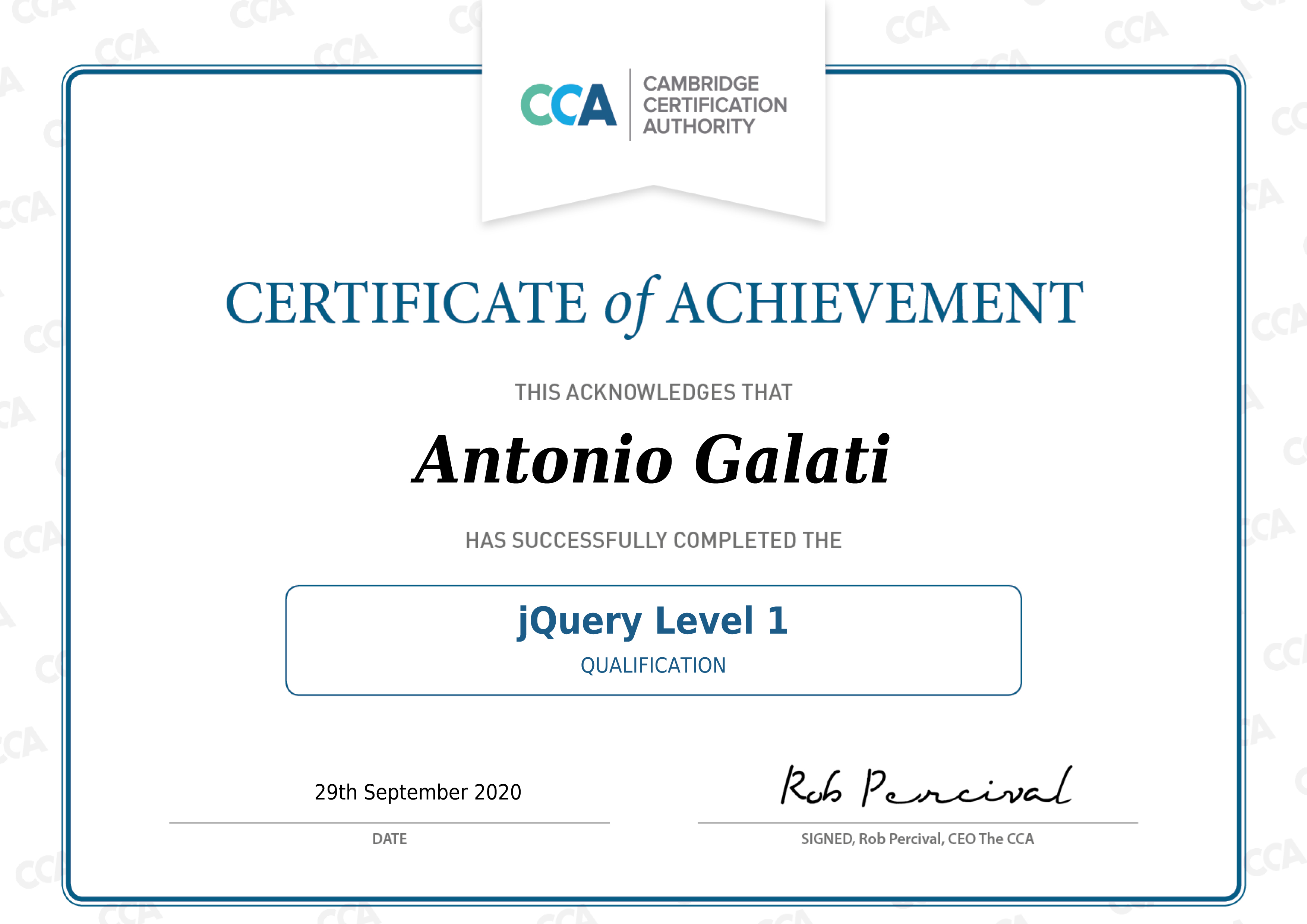 Certificato di primo livello JQuery