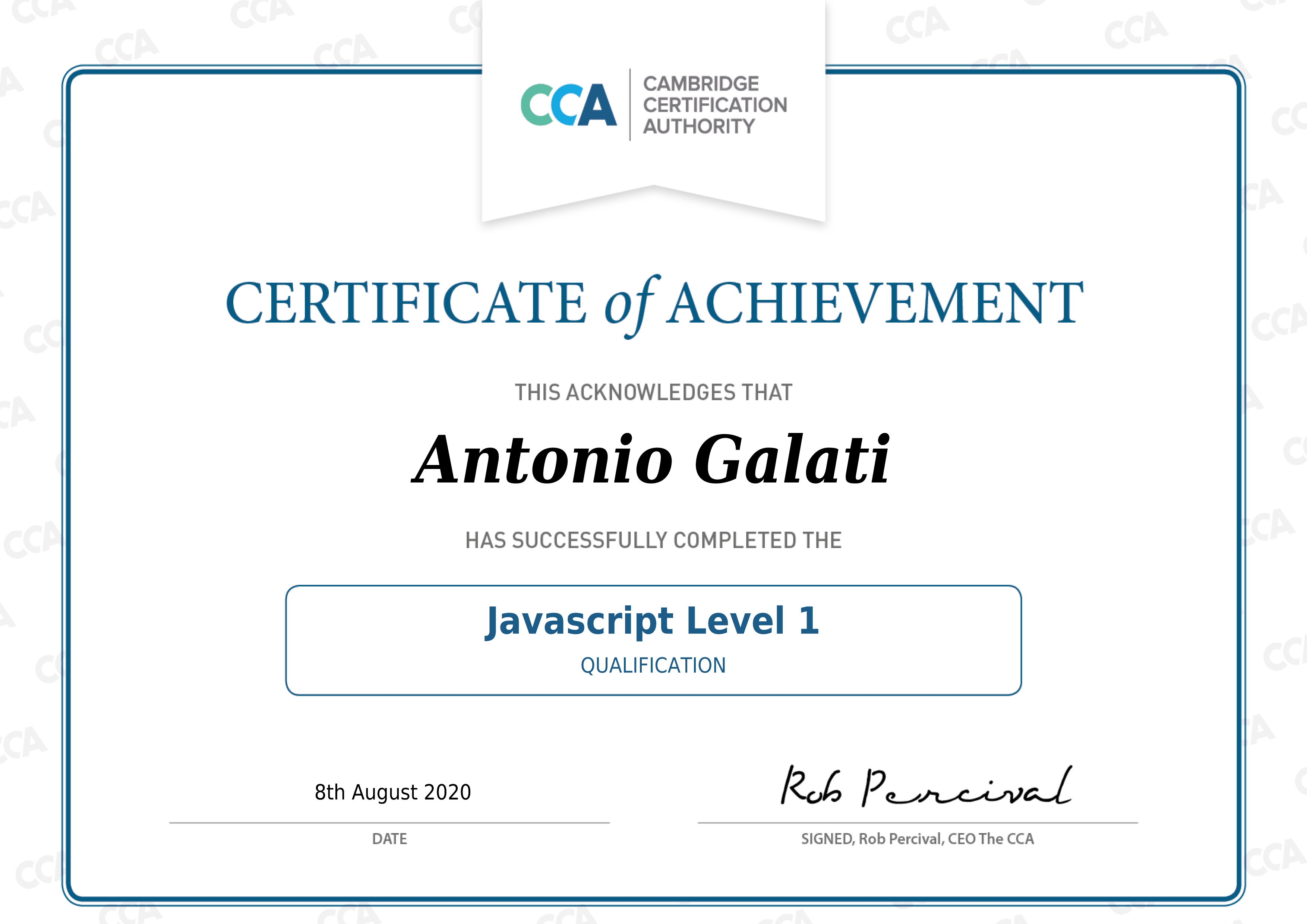Certificato di primo livello Javascript