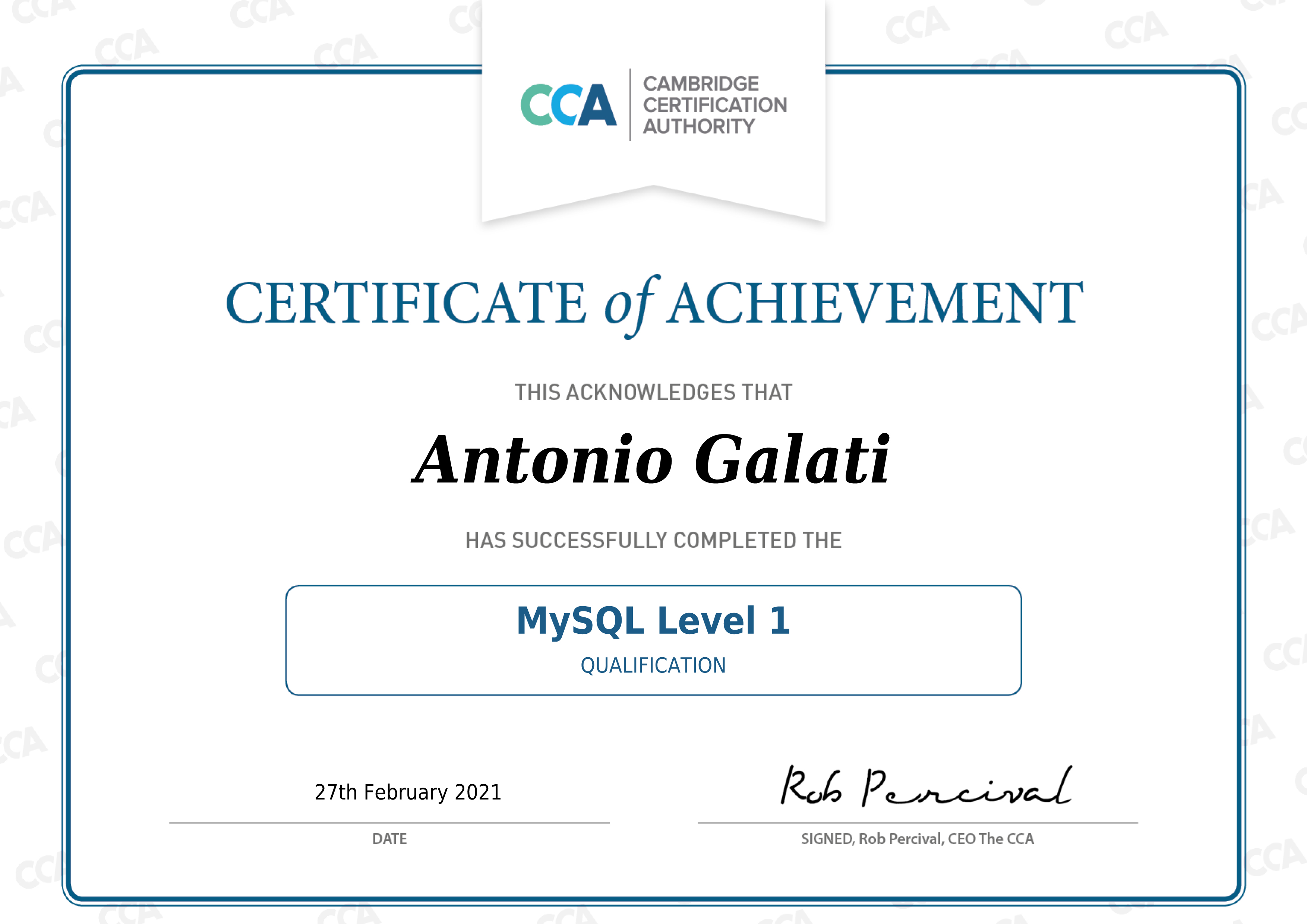 Certificato di primo livello MySQL